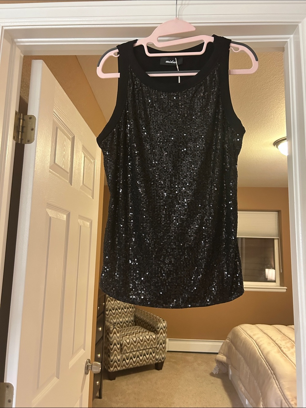 Black Sequin Tank Top - Sleeveless Evening Shell